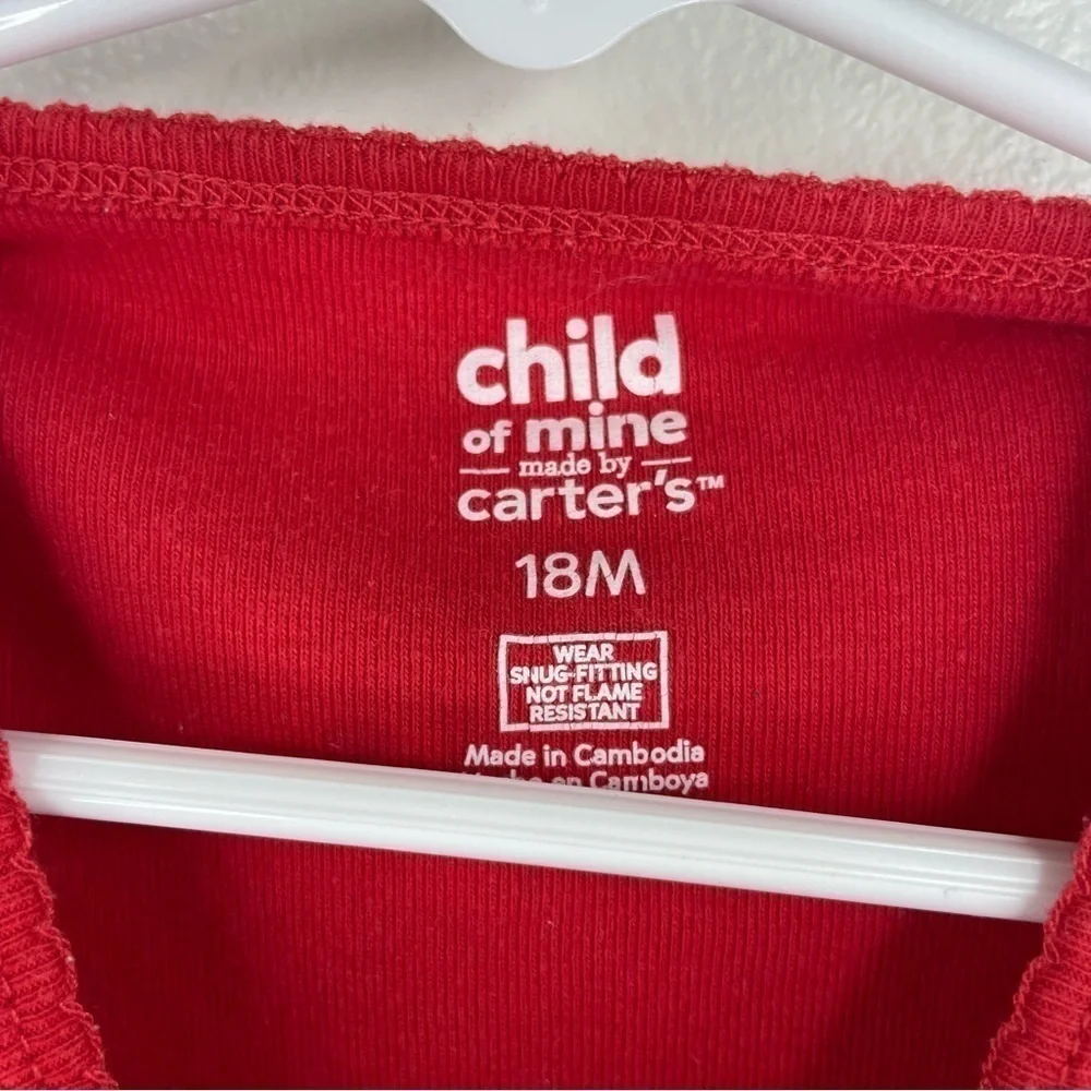 CARTER'S Girls Kids Red Holiday Catch Phrase w/ Reindeer Print Long Sleeve T 18M